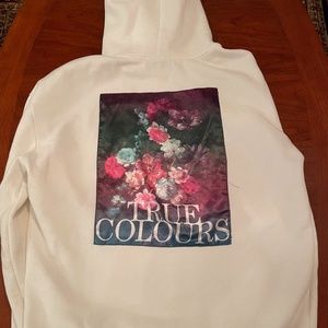 Urban Outfitters "True Colours" Floral Hoodie sz M White w/ satin appliqué EUC